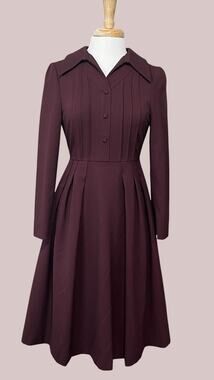 LINE Addition Boutique Shirtwaist Dress Midi Burgundy Dark Academia 4/6